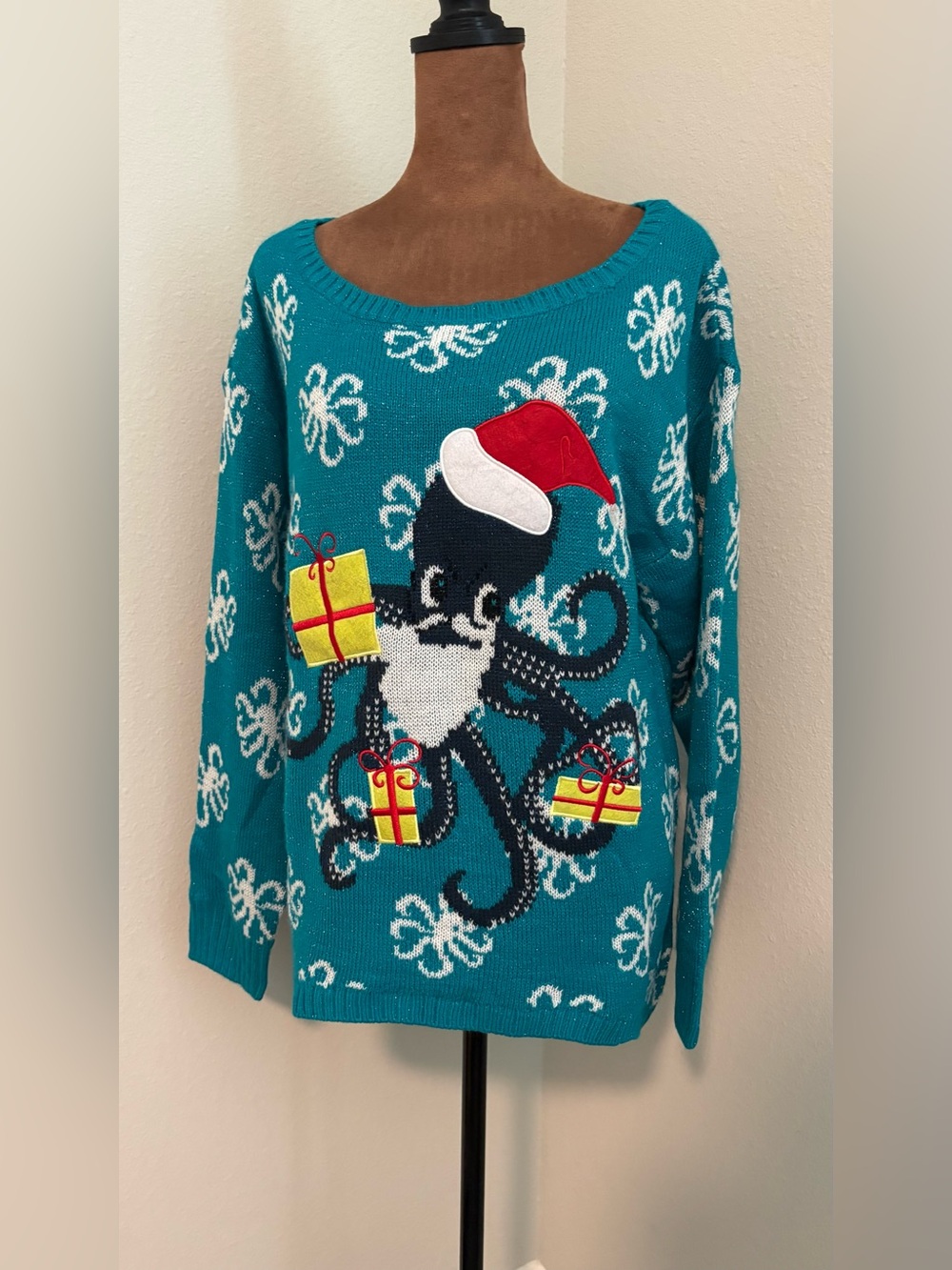 Teal Octopus Holiday Crewneck Sweater